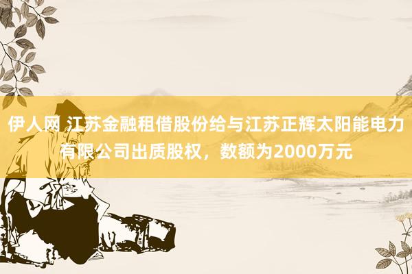 伊人网 江苏金融租借股份给与江苏正辉太阳能电力有限公司出质股权，数额为2000万元