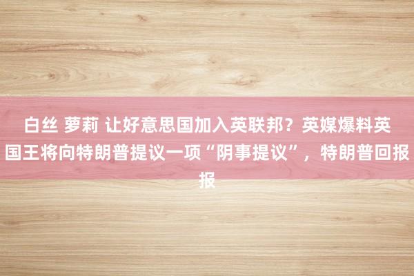 白丝 萝莉 让好意思国加入英联邦？英媒爆料英国王将向特朗普提议一项“阴事提议”，特朗普回报