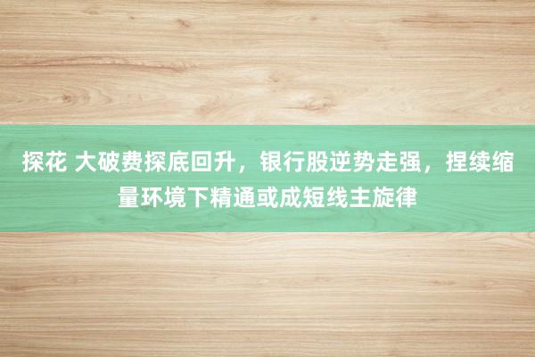 探花 大破费探底回升，银行股逆势走强，捏续缩量环境下精通或成短线主旋律